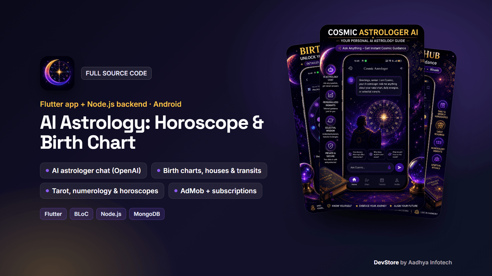 AI Astrology & Horoscope App with Node.js Backend — Flutter Source Code — image 1