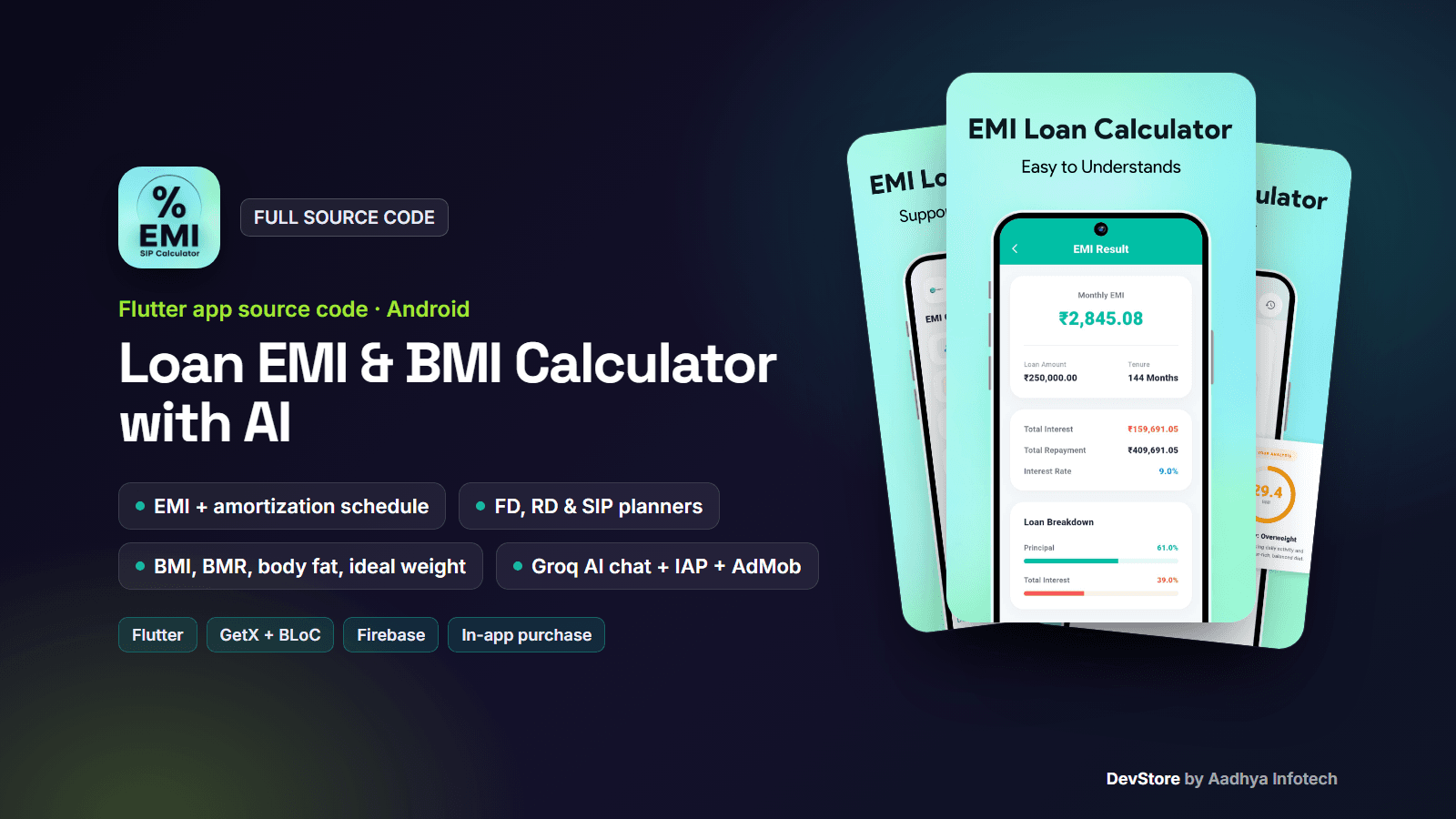 Loan EMI & BMI Calculator with AI Assistant — Flutter App Source Code — image 1