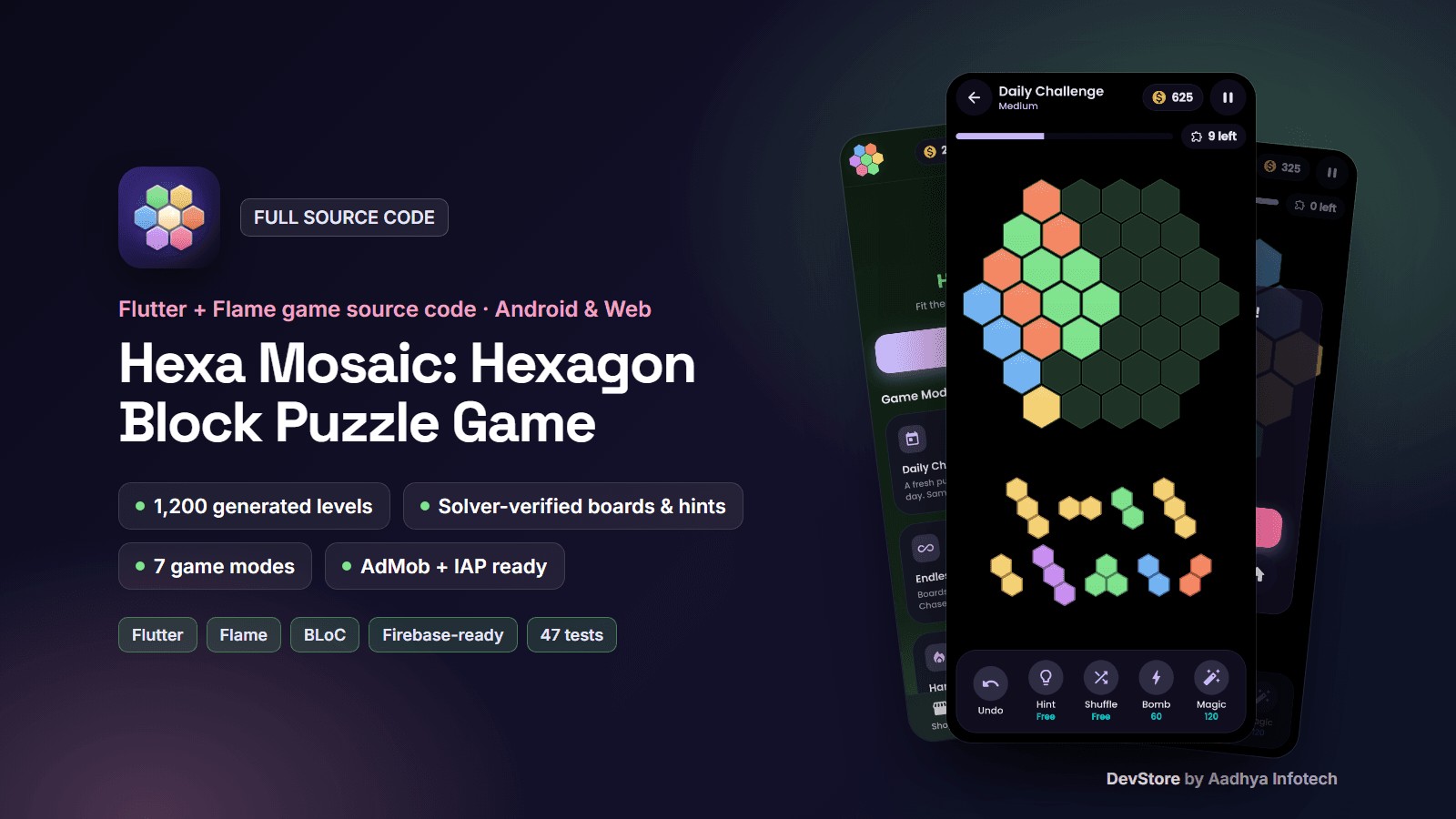 Hexa Mosaic Hexagon Block Puzzle Game — Flutter & Flame Source Code (Android & Web) — image 1