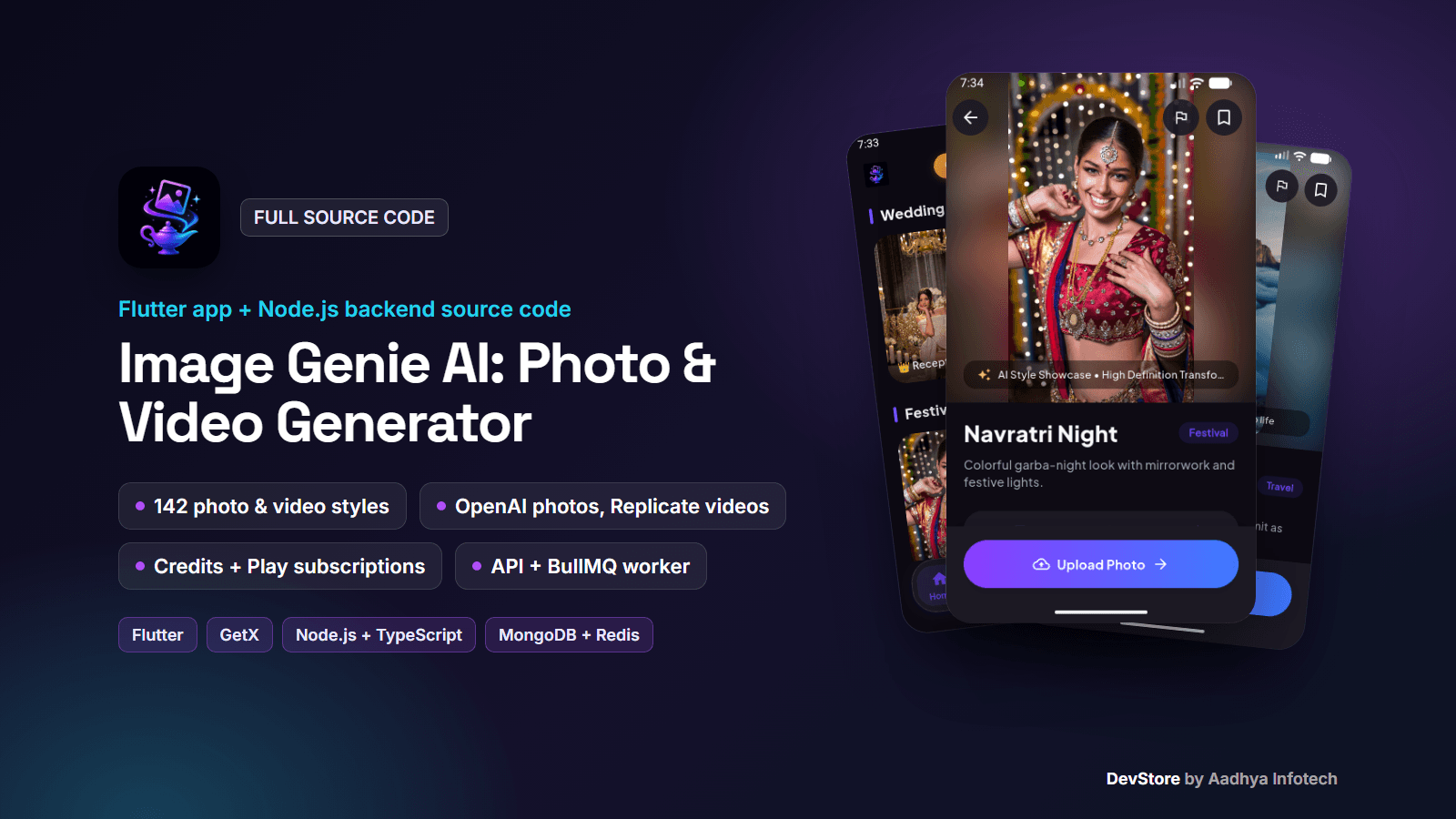 Image Genie AI — AI Photo & Video Generator: Flutter App + Node.js Backend Source Code — image 1