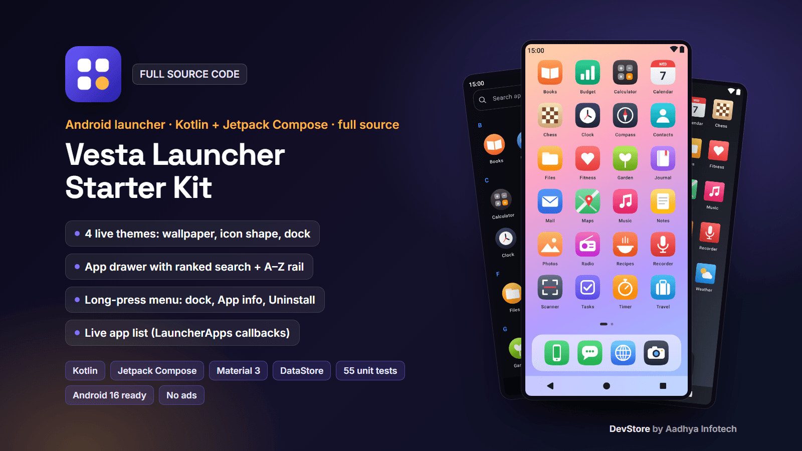 Vesta Launcher Starter Kit — Android Home Screen Launcher Kotlin Jetpack Compose Source Code — image 1