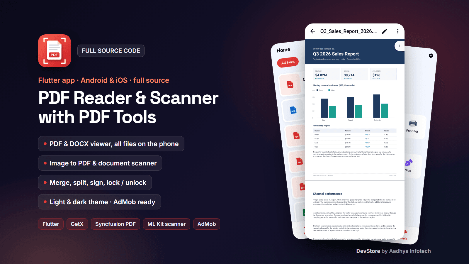 PDF Reader & Scanner with PDF Tools — Flutter App Source Code (Merge, Split, Sign, Lock) — image 1