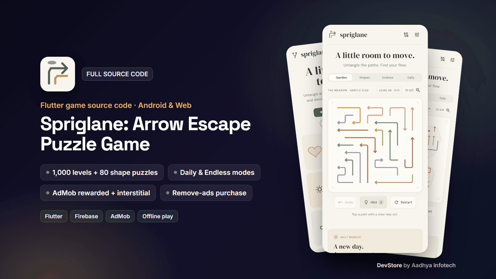 Spriglane Arrow Escape Puzzle Game — Flutter Source Code (Android & Web) — image 1